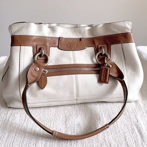 Coach white & brown pebbled leather shoulder bag